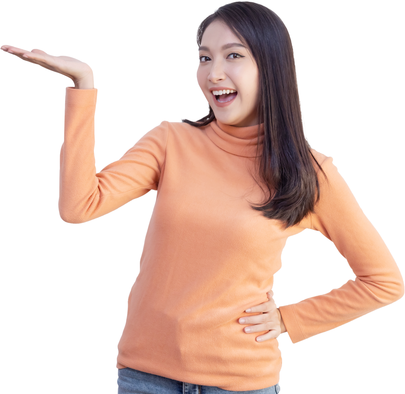 Asian Woman Presenting Gesture on Transparent Background